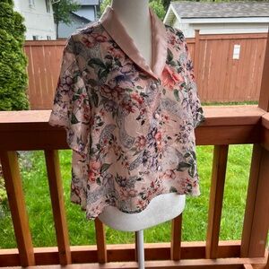 Victoria’s Secret Gold Label Vintage pink sheer floral blouse shirt pajama top